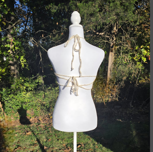 Baked in Beige Crochet Halter Top Handmade Cannabis Leaf Crop Top Neutral Boho Festival Top Hippie Stoner Babe Style