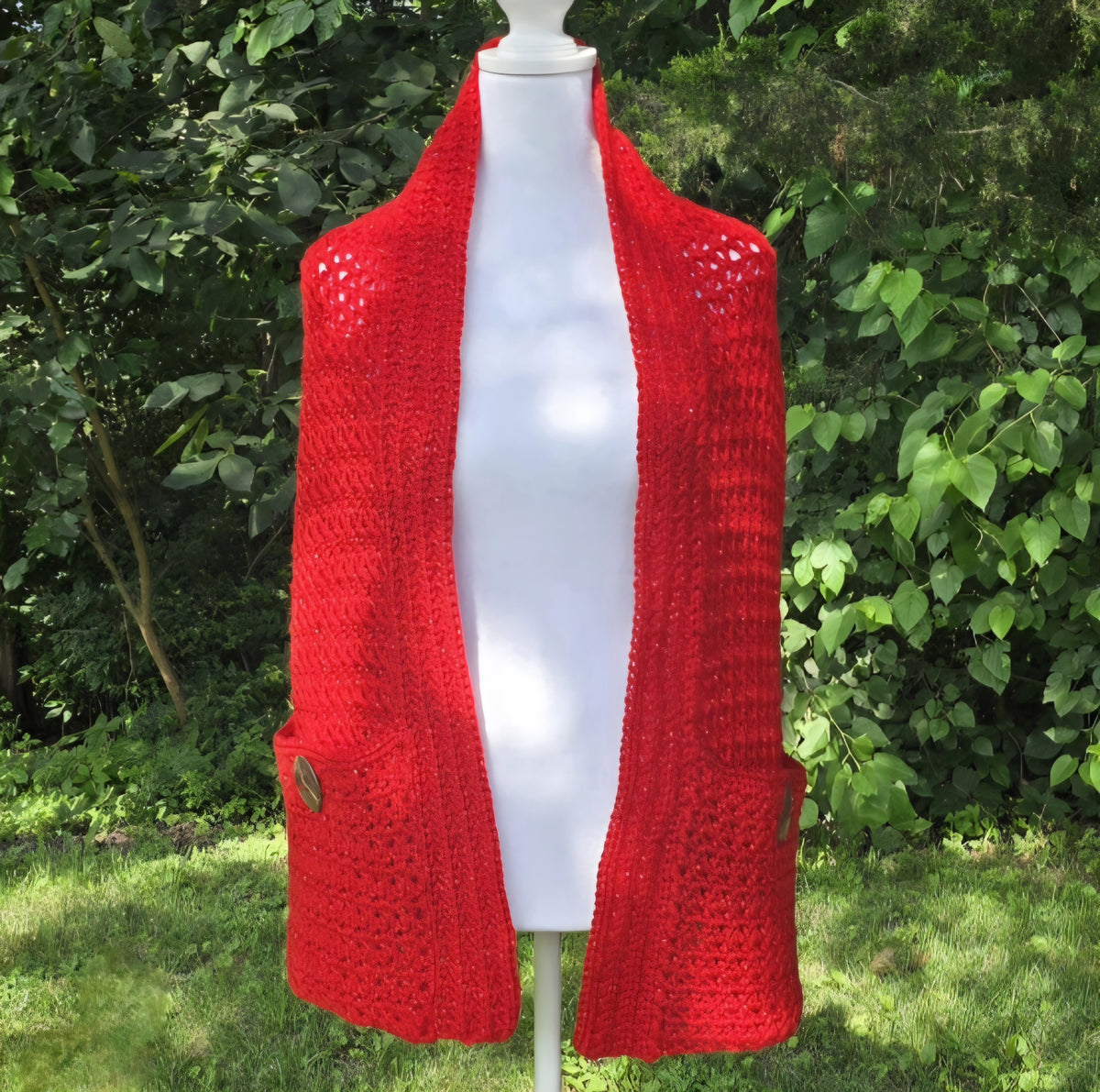 Scarlet Crocheted Pocket Shawl