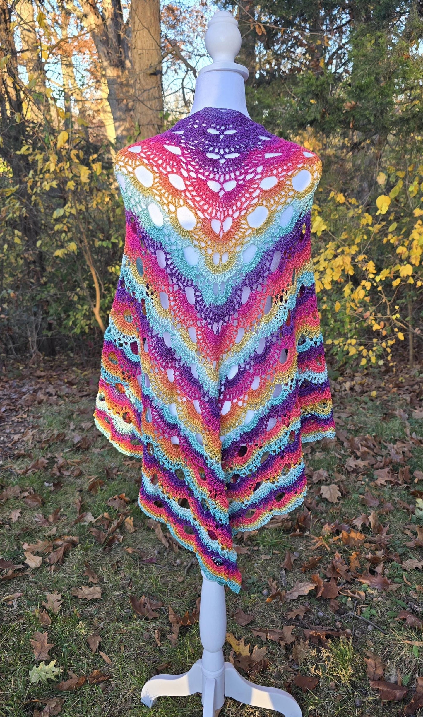 Rainbow Crochet Virus Shawl – Handmade Colorful Shawl Wrap – Lightweight Crochet Shawl – Boho Festival Shawl
