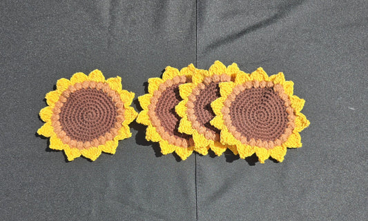 Sunflower Crochet Coaster Set (4)