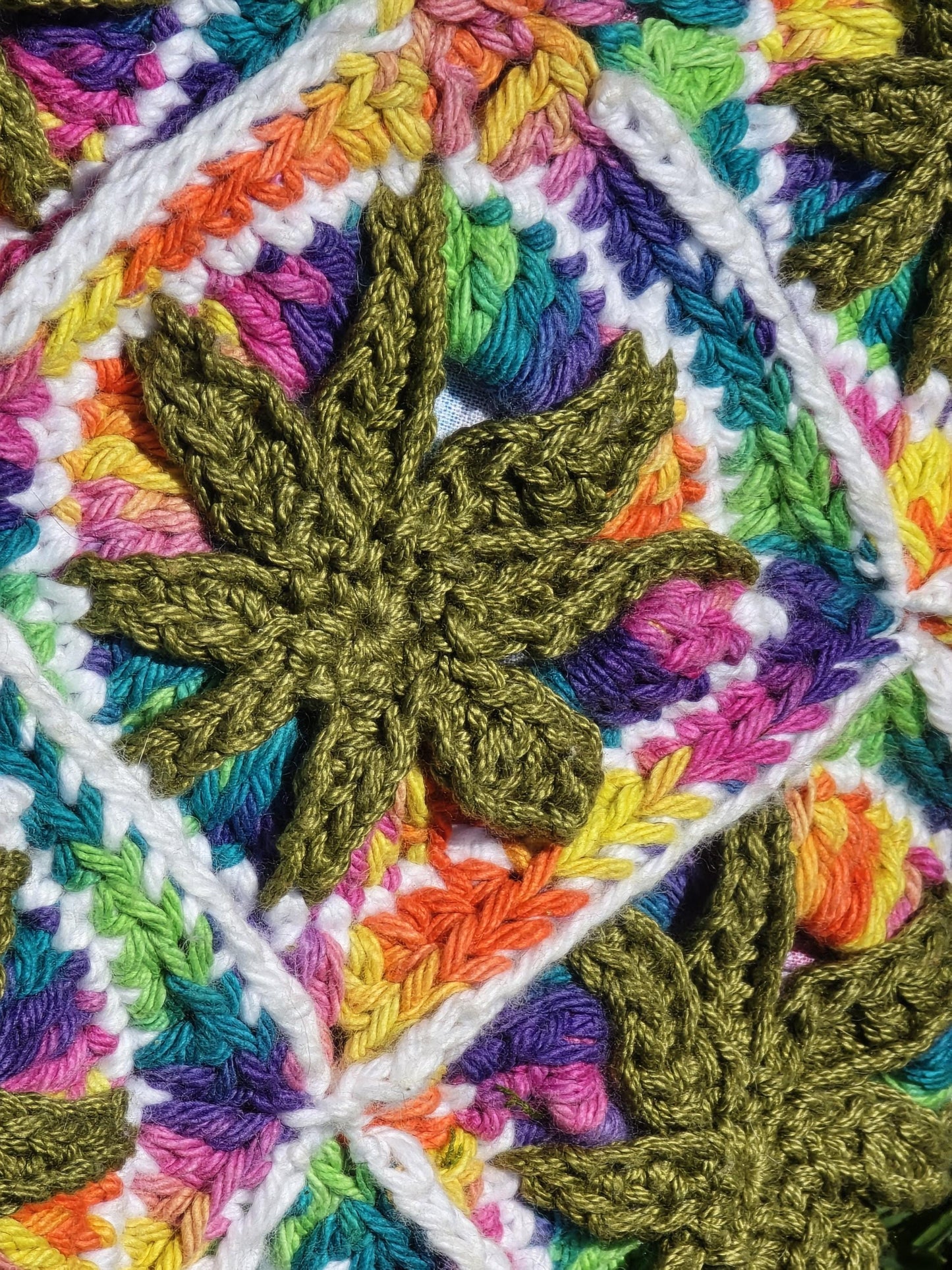 Rainbow Kush Bag Cannabis Leaf Crochet Bag Rainbow Granny Square Purse Handmade Boho Shoulder Bag Lined Festival Tote Gift for Her
