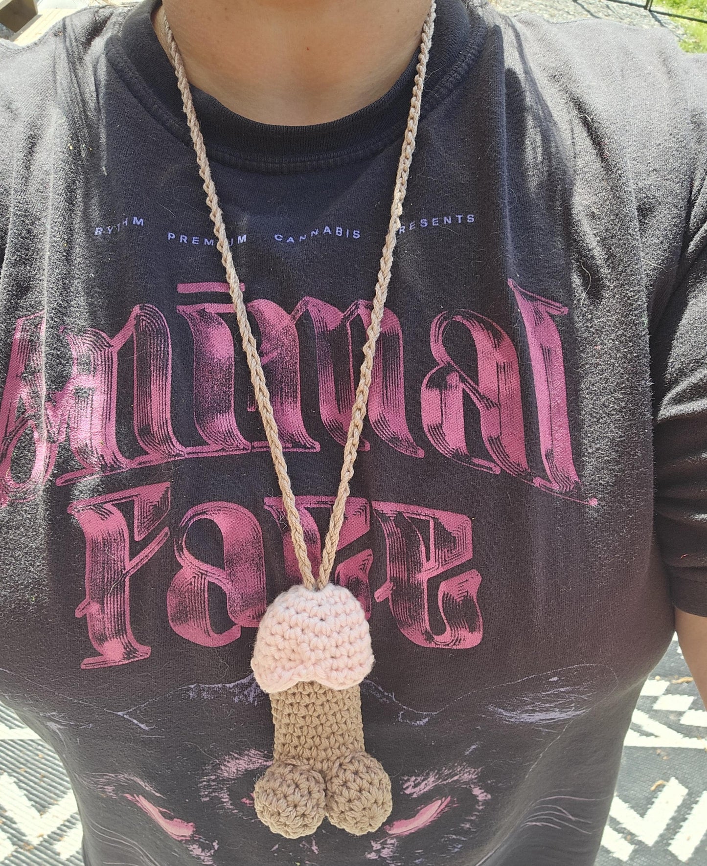 Packin Pecker Pouch Necklace – Crochet Novelty Statement Jewelry – Handmade Gift