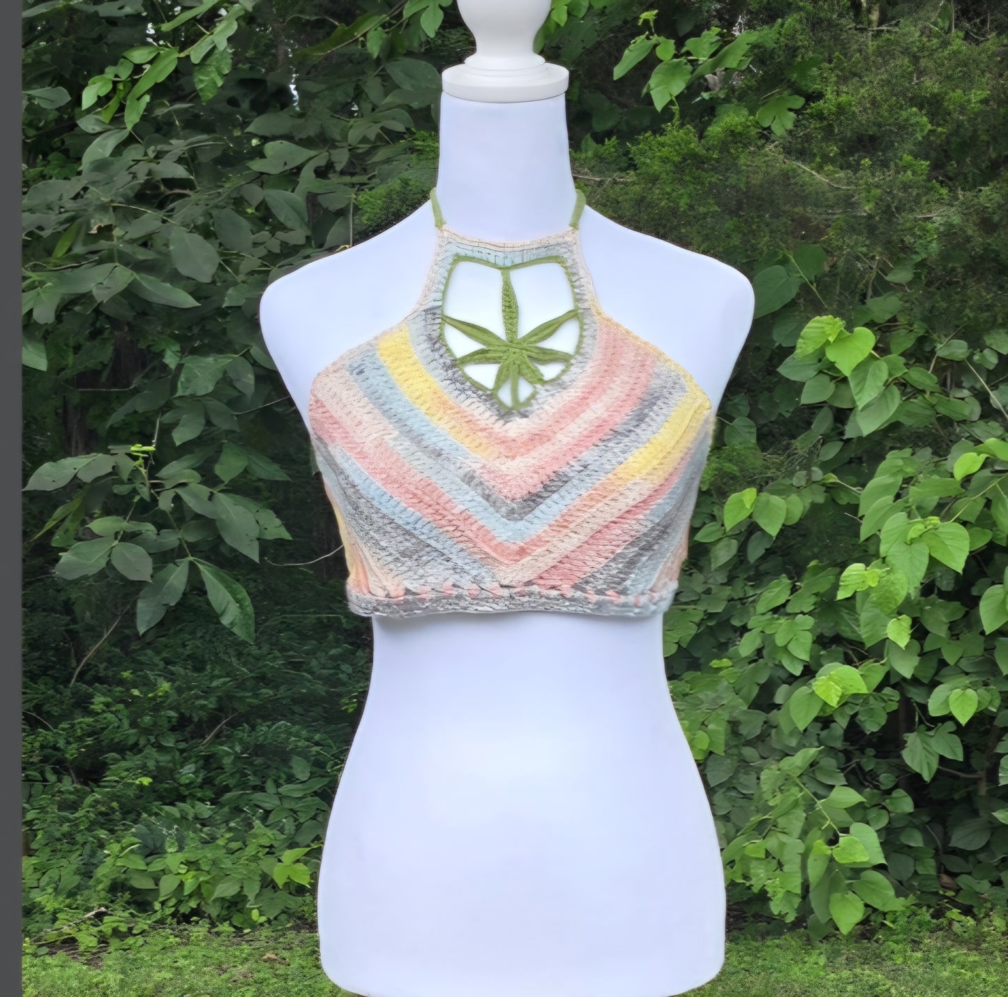 Rainbow Crochet Halter Crop Top – Handmade Cotton Festival Fashion
