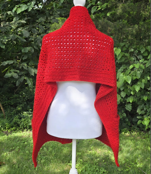 Scarlet Crocheted Pocket Shawl