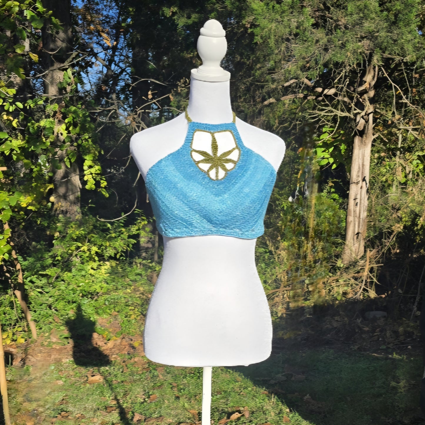 Ocean High Crochet Halter Top  Handmade Blue Cannabis Leaf Crop Top  Boho Festival Halter Stoner Babe Summer Top