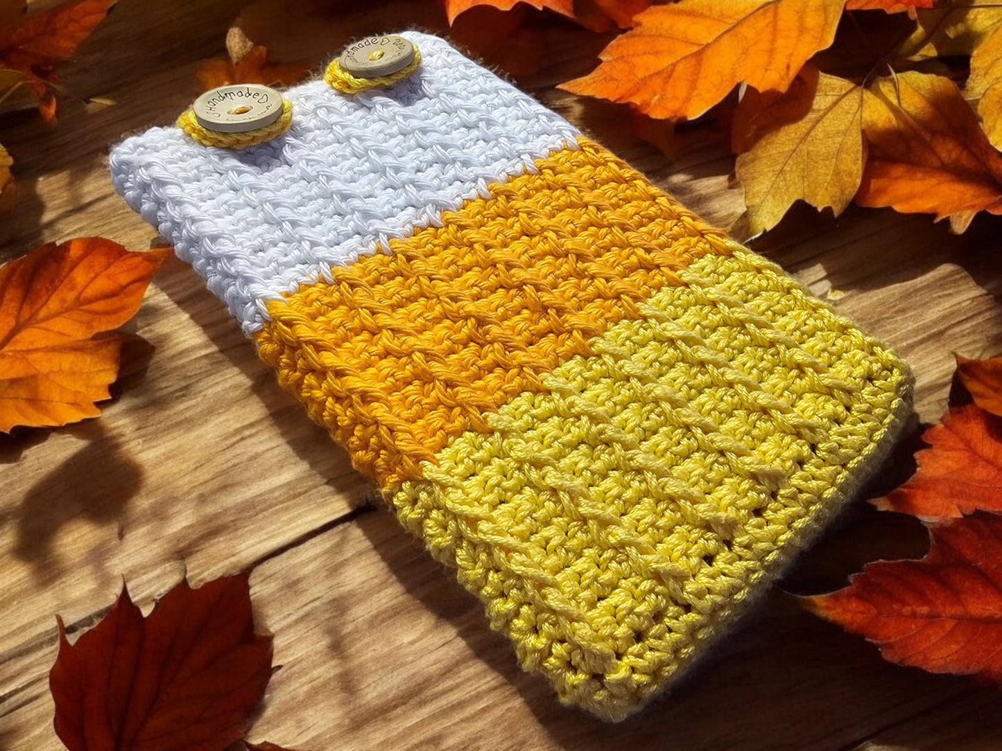 Crocheted Kindle Sleeve: Candy Corn Design, Handmade Cotton Cover