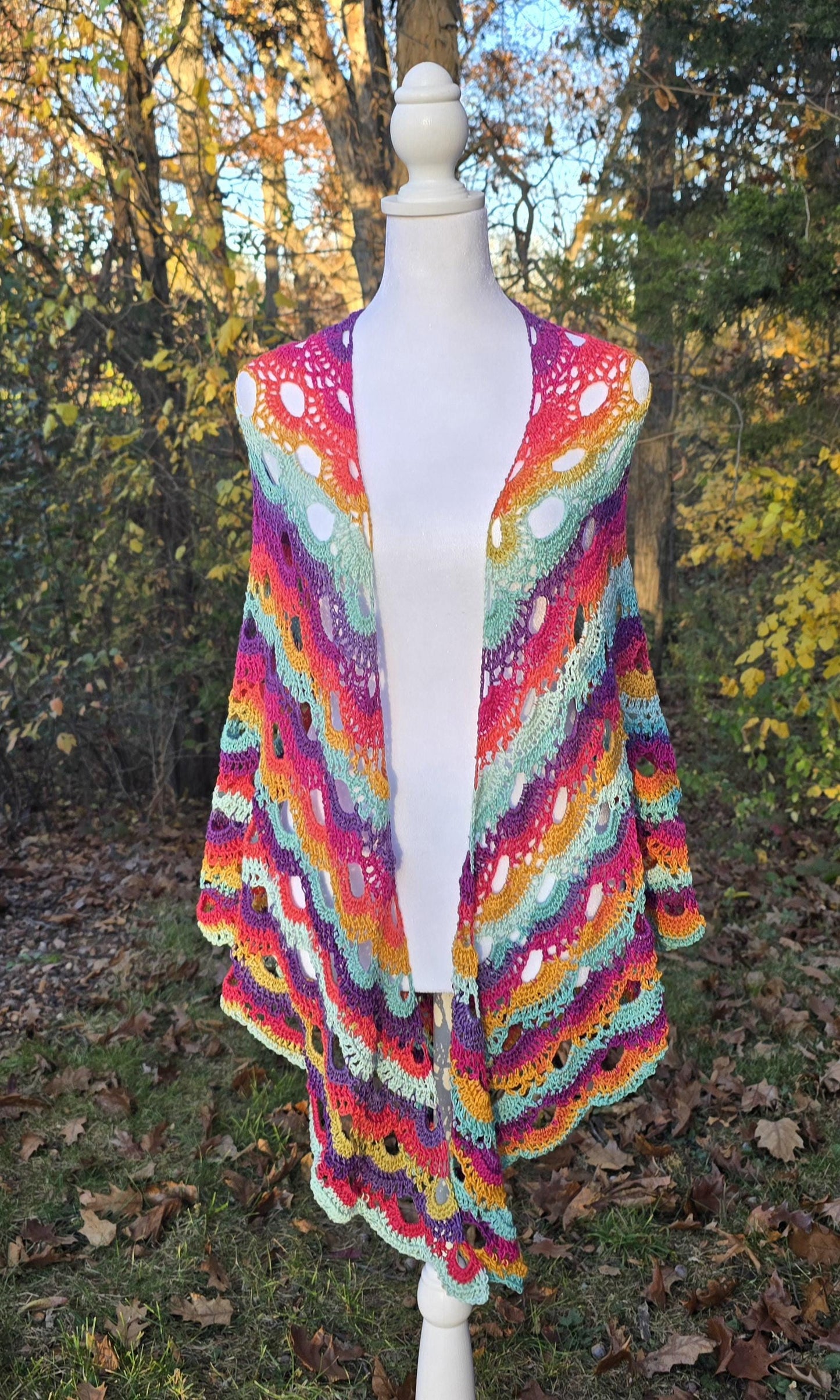 Rainbow Crochet Virus Shawl – Handmade Colorful Shawl Wrap – Lightweight Crochet Shawl – Boho Festival Shawl