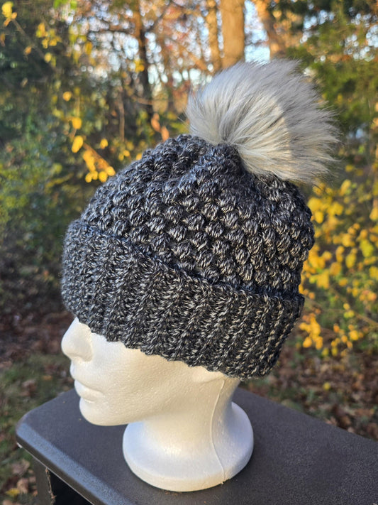 Midnight Chill Beanie with Pom Pom Winter Chic Trendy