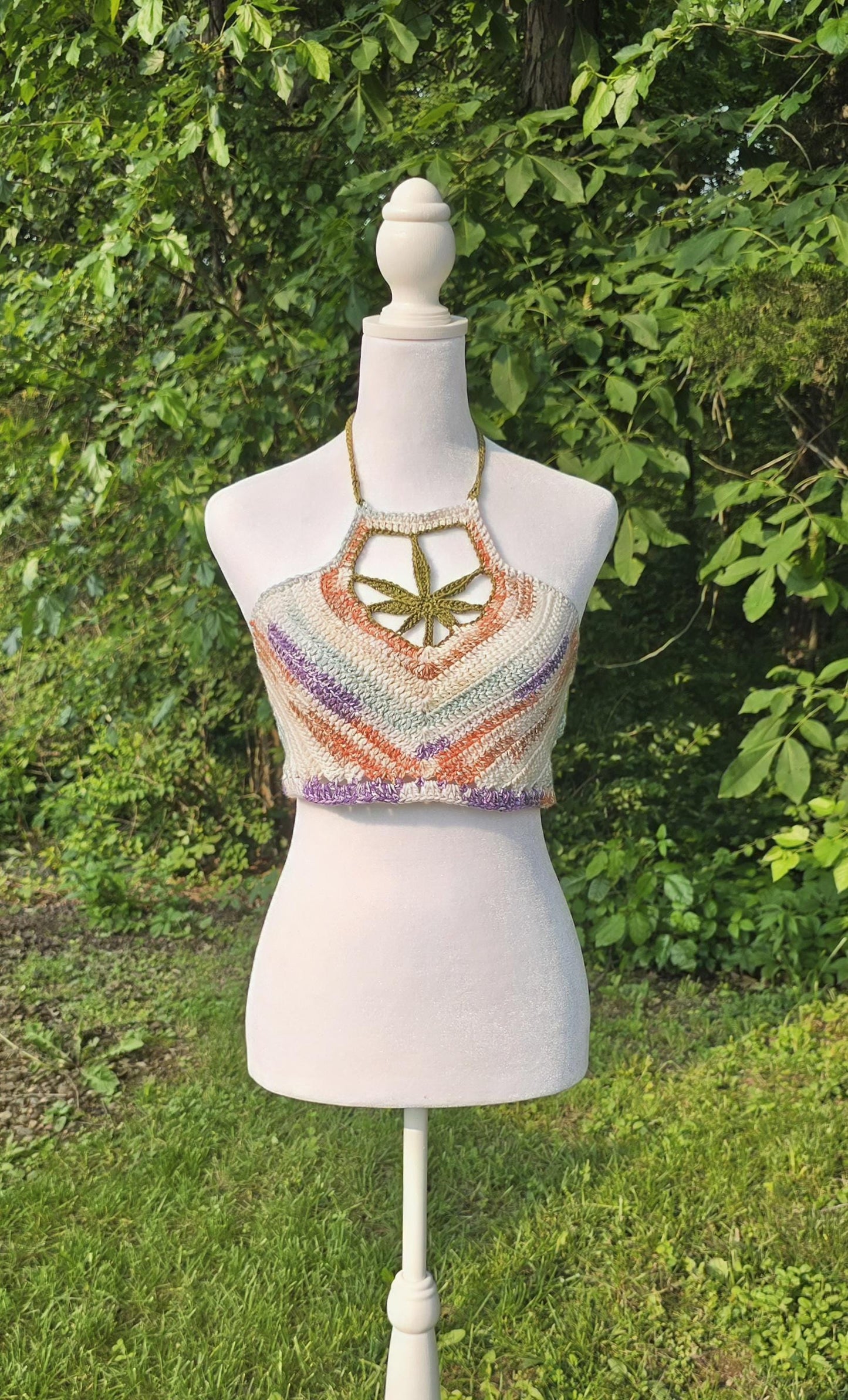 Handmade Crochet Halter Top, Cannabis Leaf Design, Festival Fashion