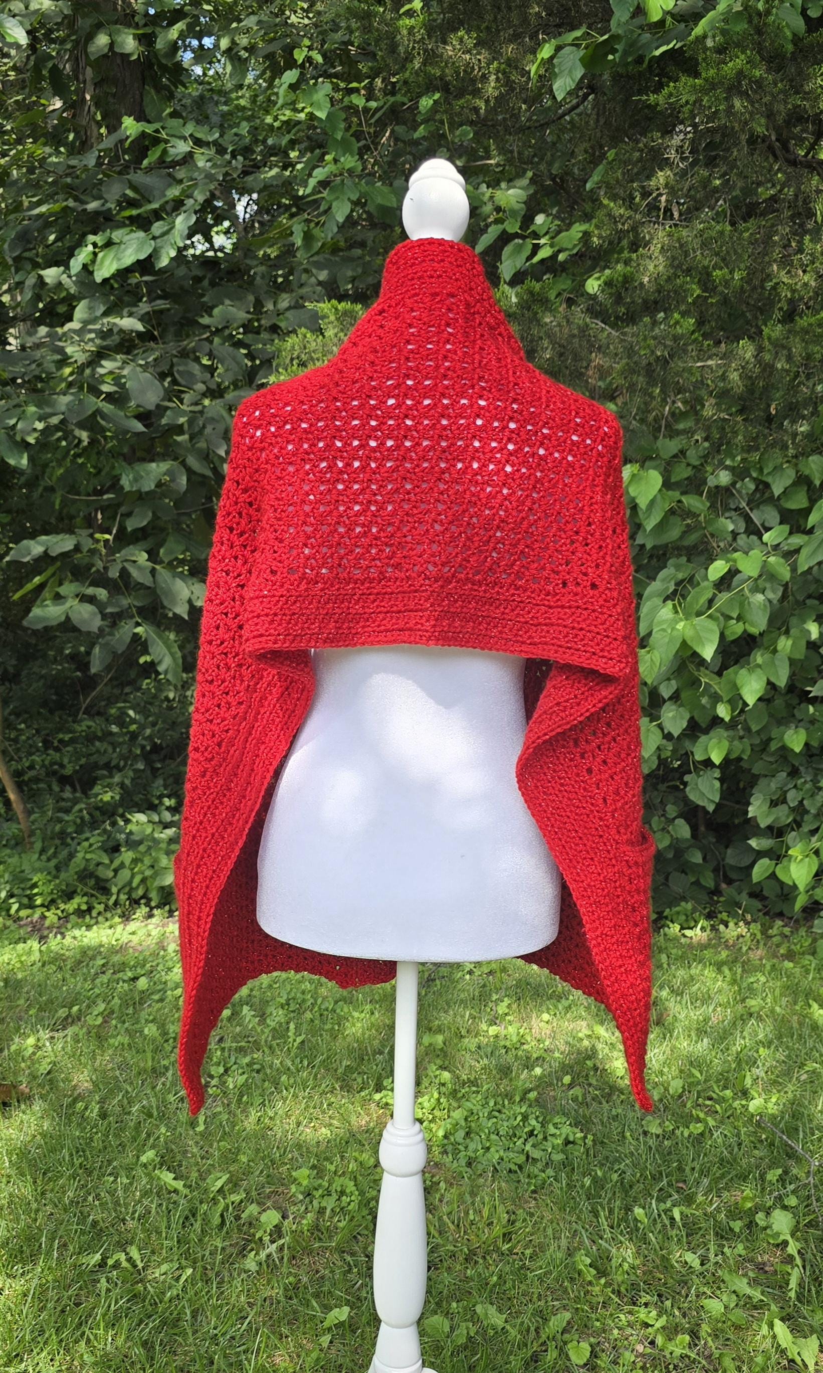 Scarlet Crocheted Pocket Shawl: Trendy Hug Wrap