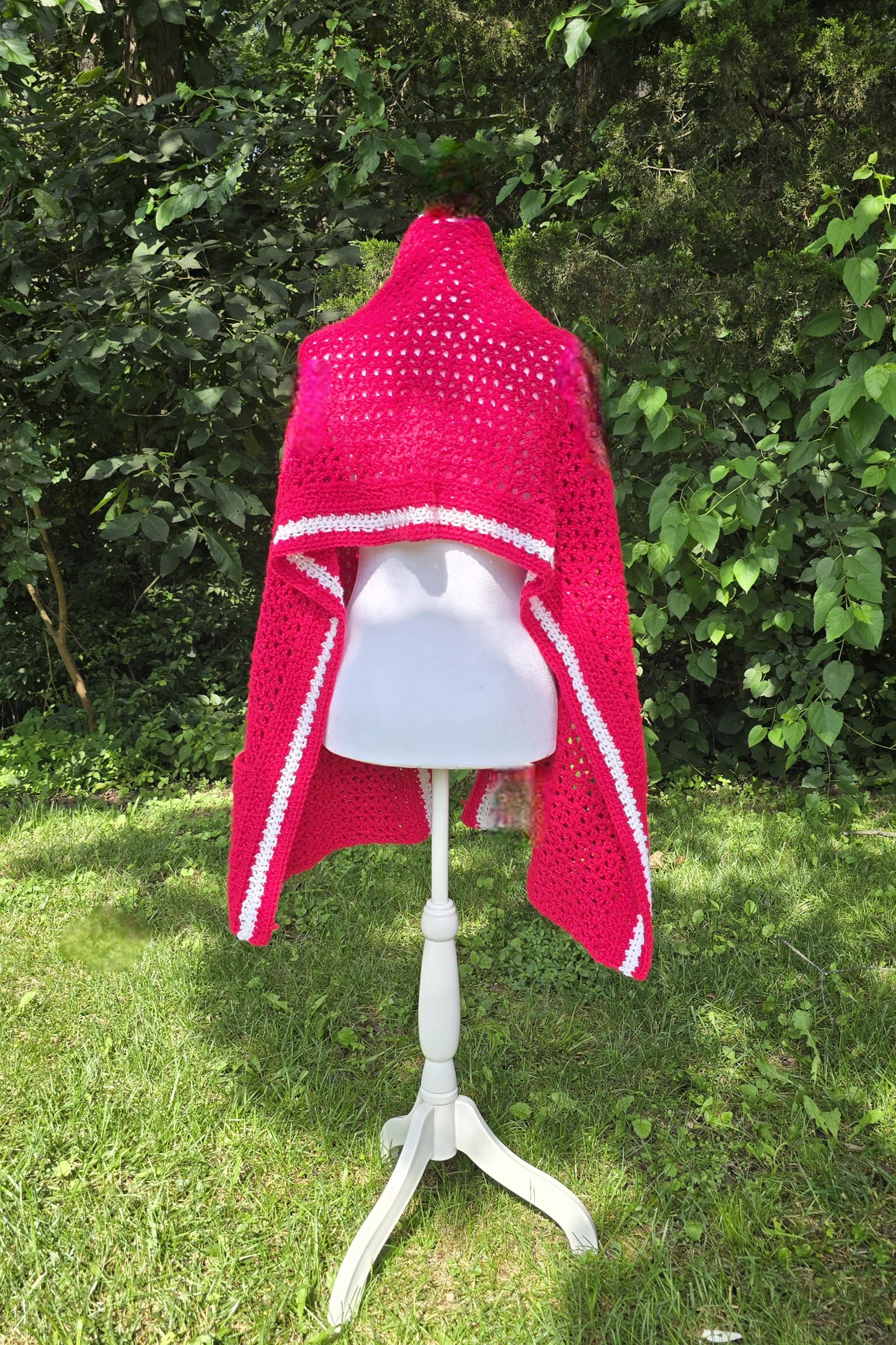 Handmade Crochet Pocket Shawl – Pink & White Boho Wrap
