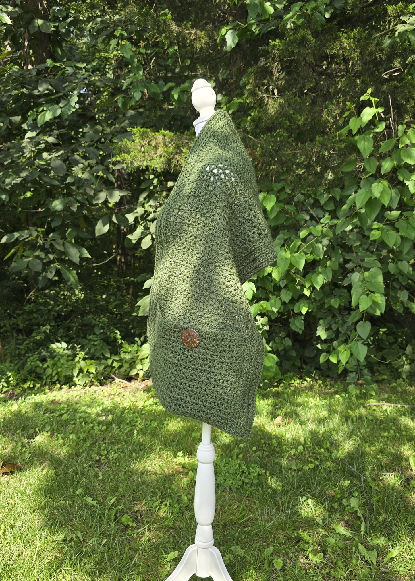 Crocheted Meadow Wrap Pocket Shawl - Tranquil Green