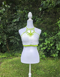 Crochet Cannabis Leaf Halter Top – White & Neon Green Festival Outfit