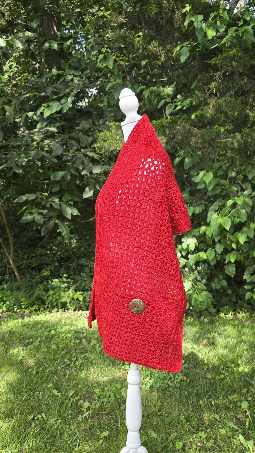 Scarlet Crocheted Pocket Shawl: Trendy Hug Wrap
