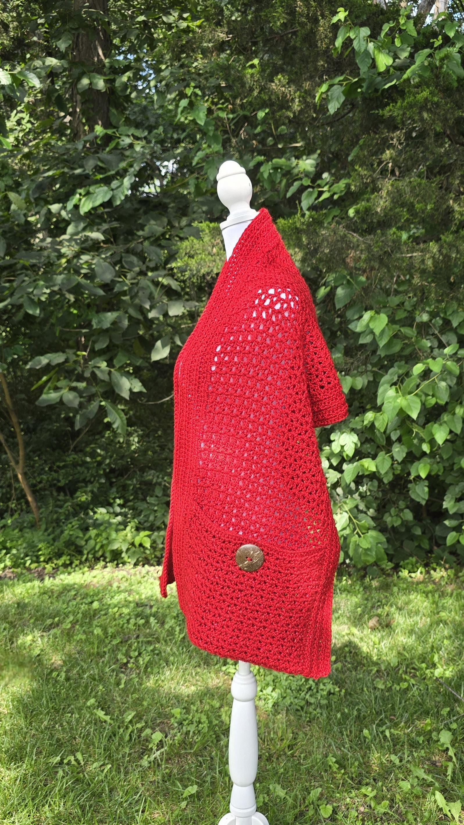 Scarlet Crocheted Pocket Shawl: Trendy Hug Wrap