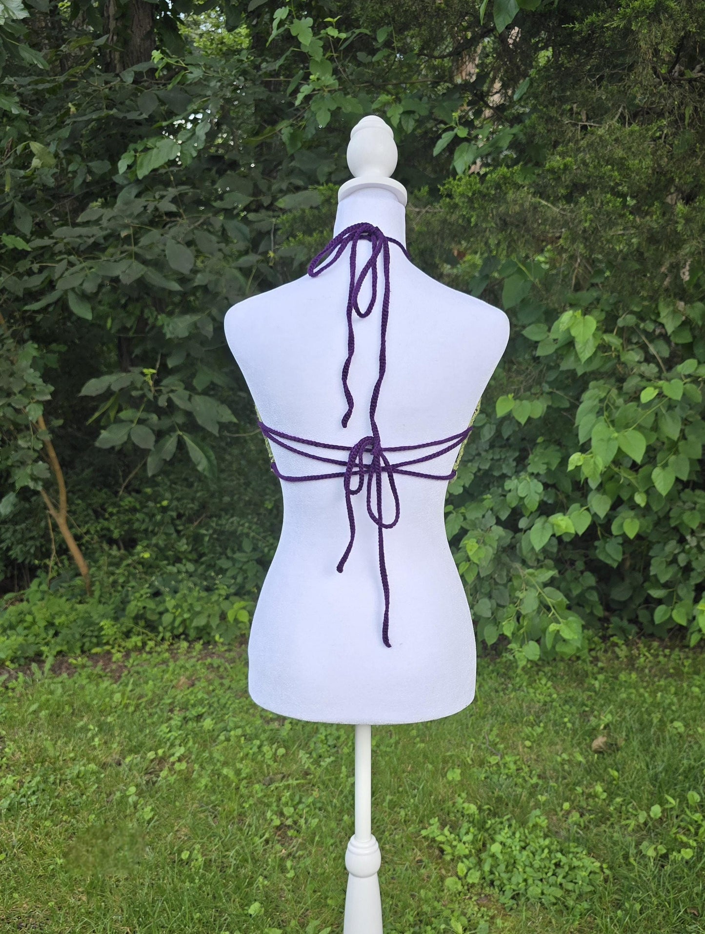 Crochet Cannabis Leaf Halter Top – Handmade Purple & Green Festival Clothing