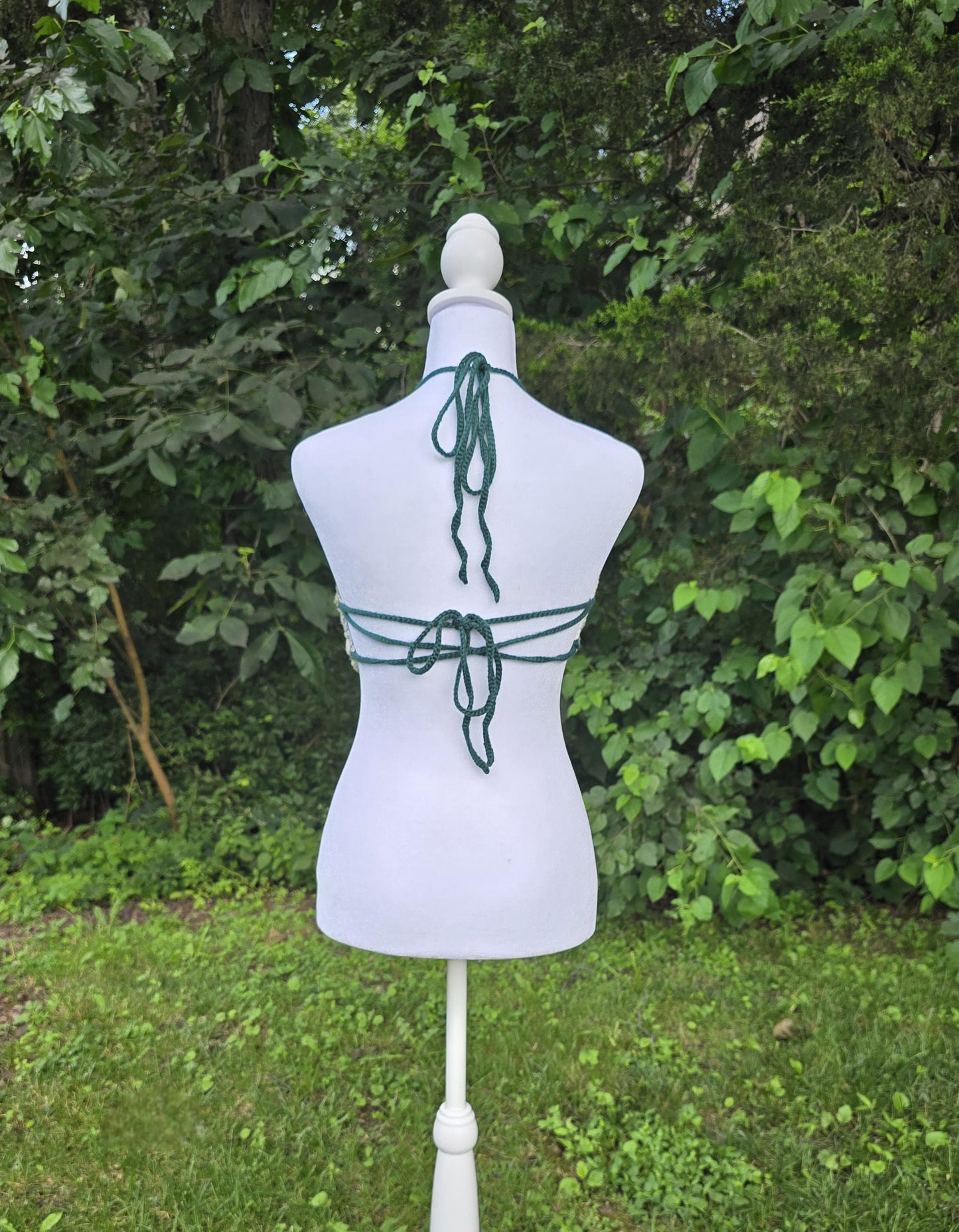 Crochet Cannabis Leaf Halter Top – Handmade Earth Tone Boho Festival Clothing