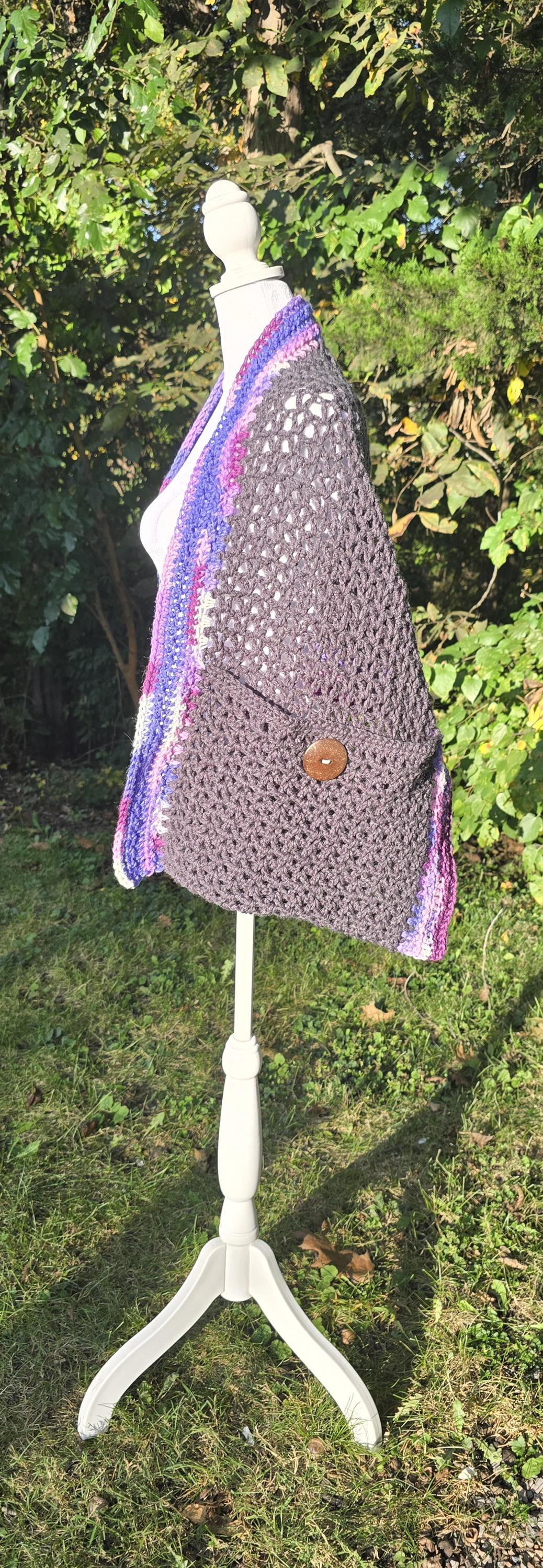 Crochet Pocket Shawl: Handmade Granny Stitch Boho Wrap - Acrylic