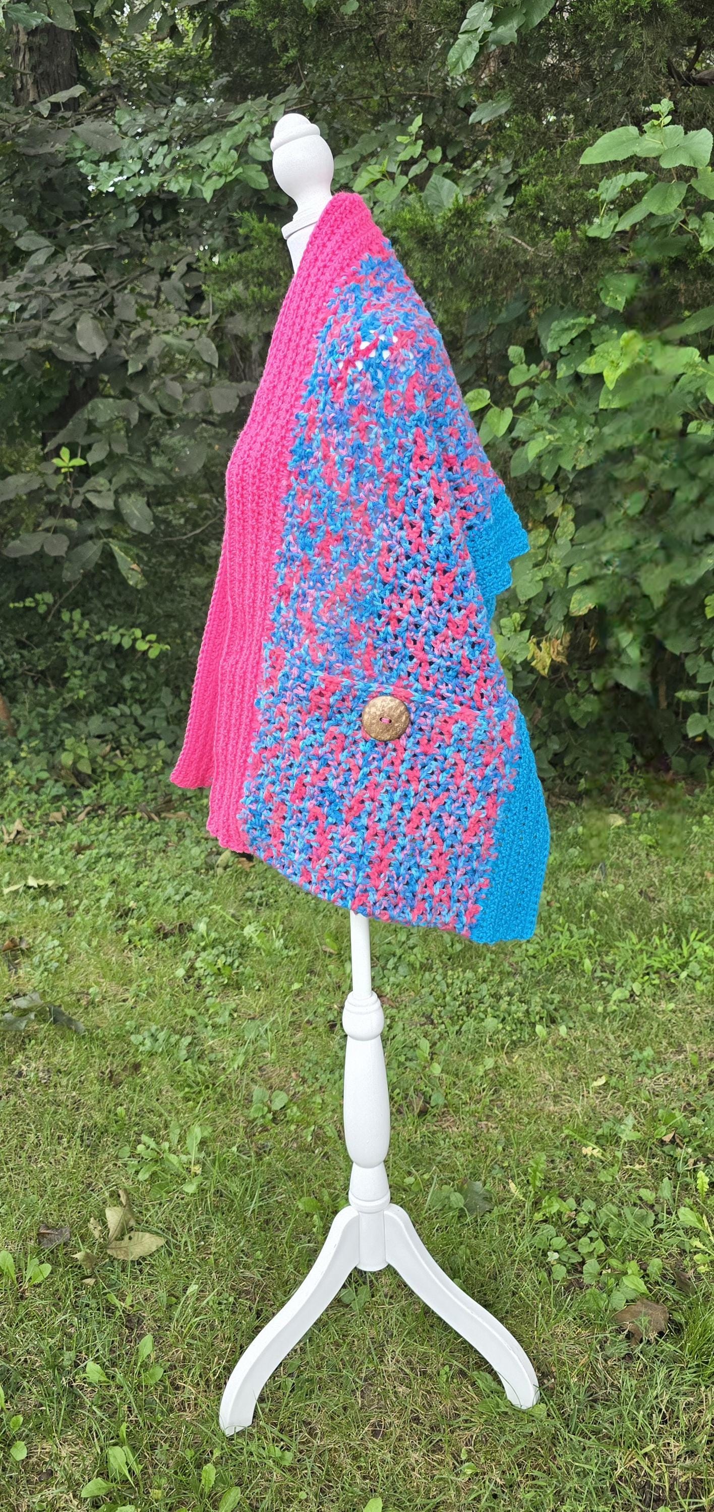 Crochet Baby Shower Shawl: Pink & Blue Gender Reveal, Handmade