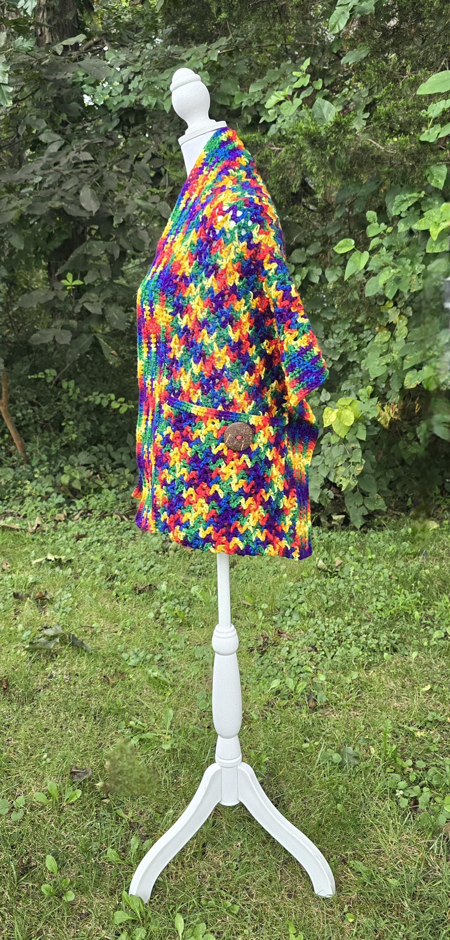 Handmade Crochet Shawl: Colorful Boho Festival Wrap