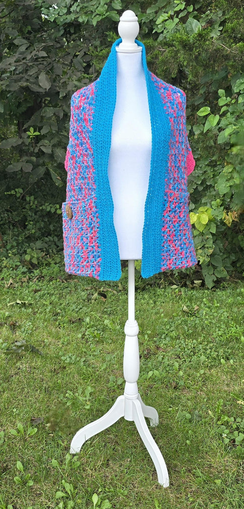 Crochet Baby Shower Shawl: Pink & Blue Gender Reveal, Handmade
