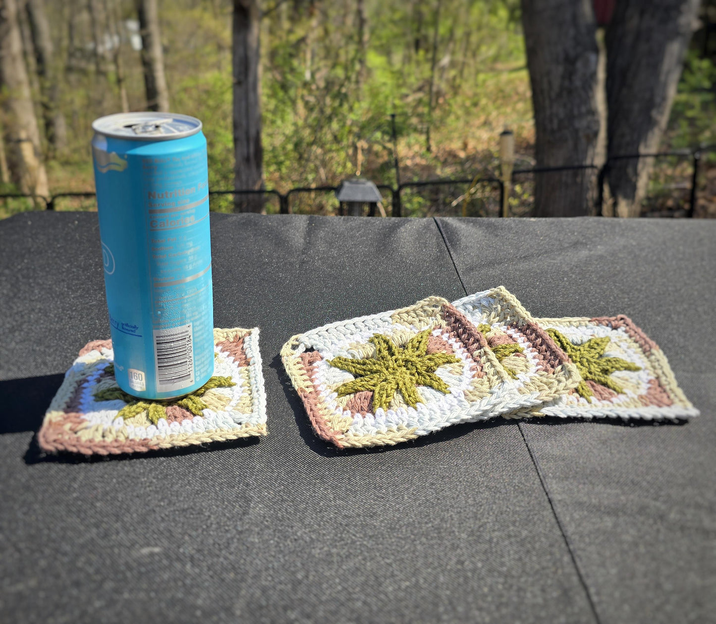 Cannabis Leaf Crochet Coaster Set (4)  | Handmade Weed Coasters | Stoner Home Decor | 420 Gift | Boho Drink Coasters