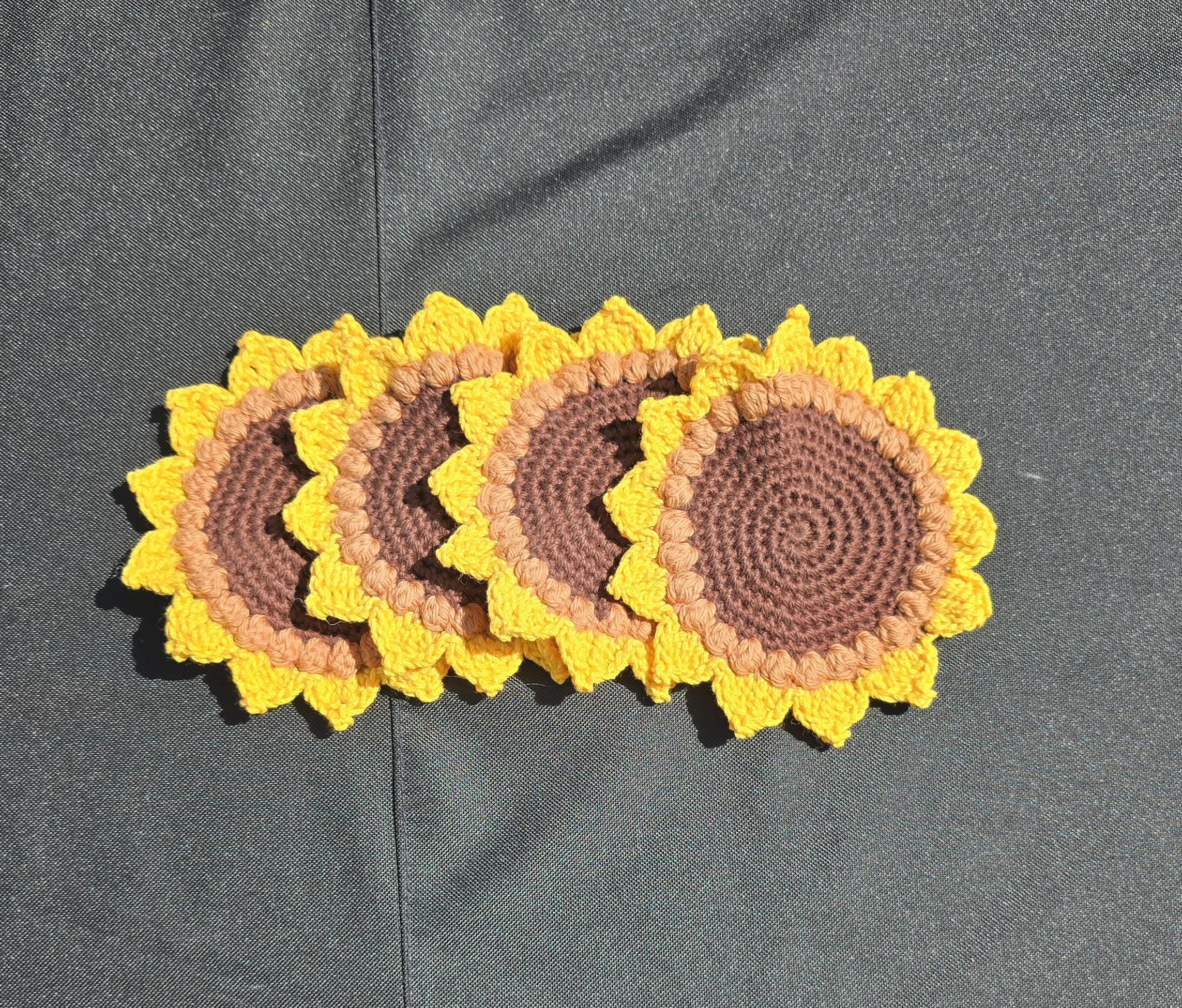 Sunflower Crochet Coaster Set (4) | Handmade Boho Coasters | Cottagecore Decor | Farmhouse Drink Coasters | Housewarming Gift