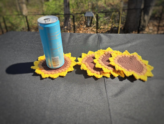 Sunflower Crochet Coaster Set (4)