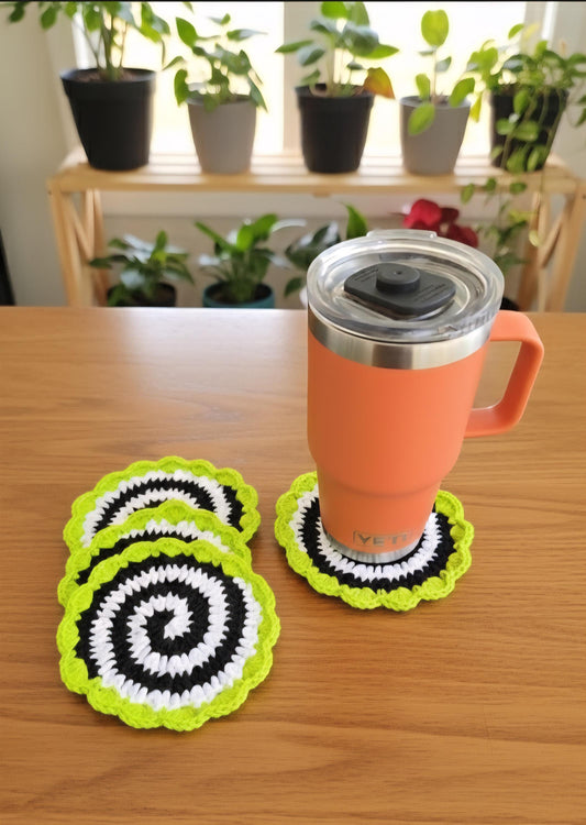 Beetlejuice Crochet Coasters:Set of 4