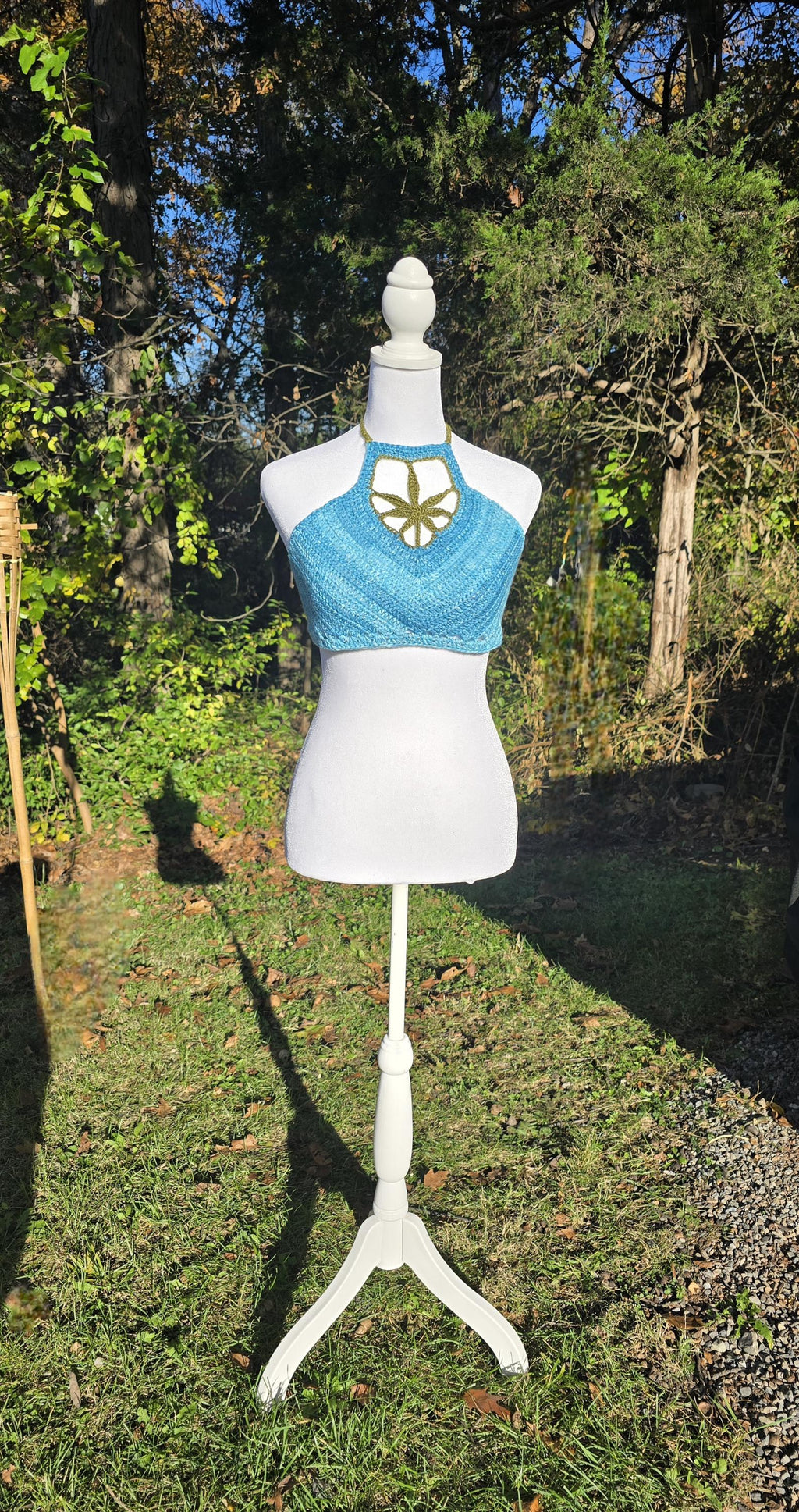 Ocean High Crochet Halter Top  Handmade Blue Cannabis Leaf Crop Top  Boho Festival Halter Stoner Babe Summer Top
