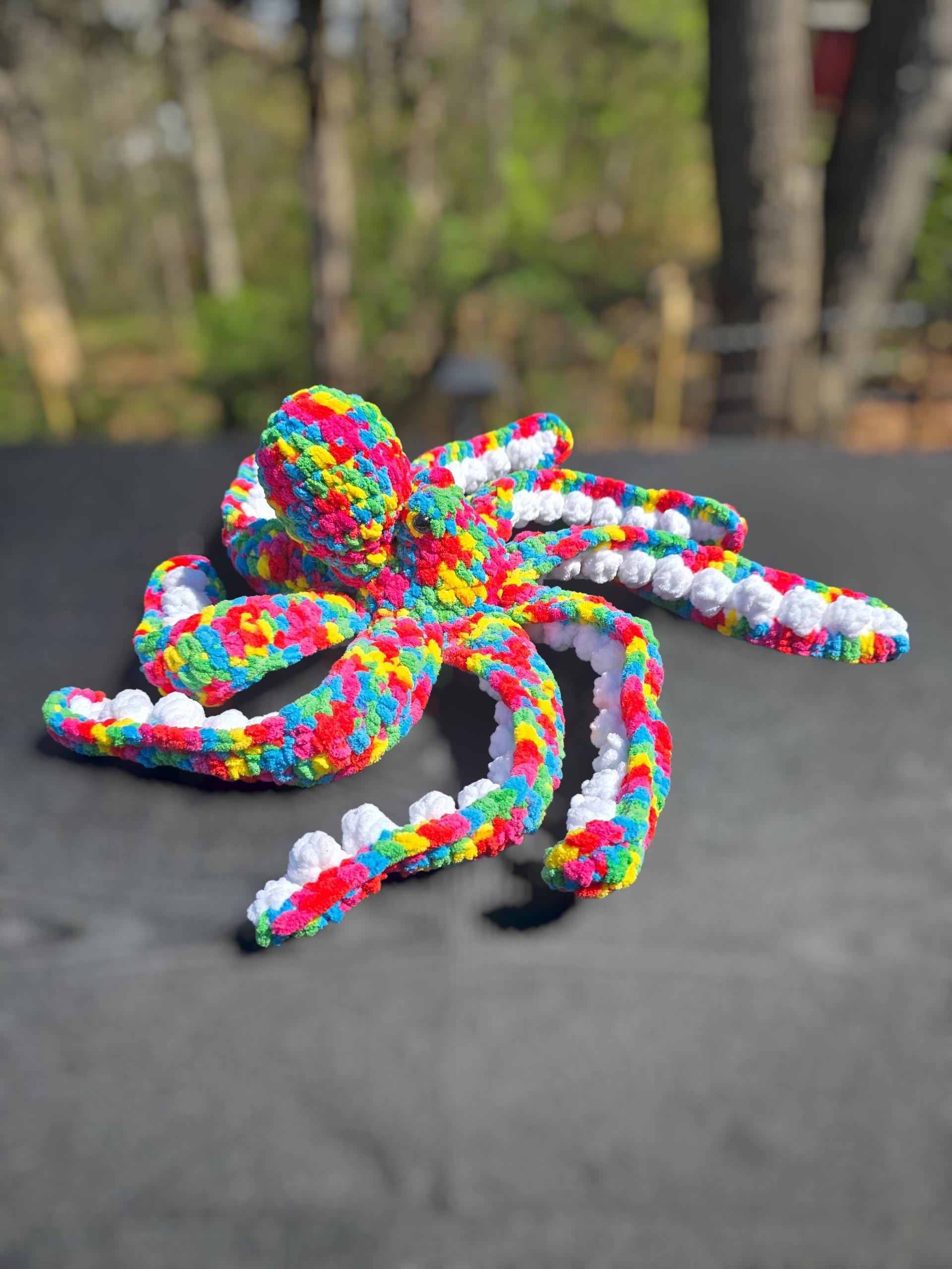 Confetti Kraken Crochet Octopus Plushie | Handmade Rainbow Octopus Stuffed Animal | Colorful Sea Creature Plush | Kawaii Ocean Decor