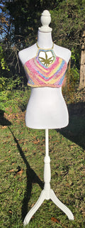 High on Sunshine Crochet Halter Top  Rainbow Festival Crop Top  Handmade Hippie Rave Top Boho Cannabis Leaf Halter