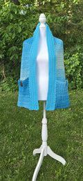 Crochet Pocket Shawl: Ocean Breeze Blue Gradient, Boho Wrap
