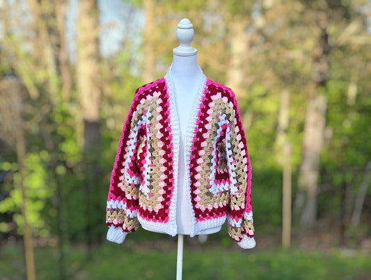 Blushing Bloom Crochet Cardigan | Handmade Granny Square Sweater | Floral Rose Cardigan | Cozy Valentine Aesthetic | Cottagecore