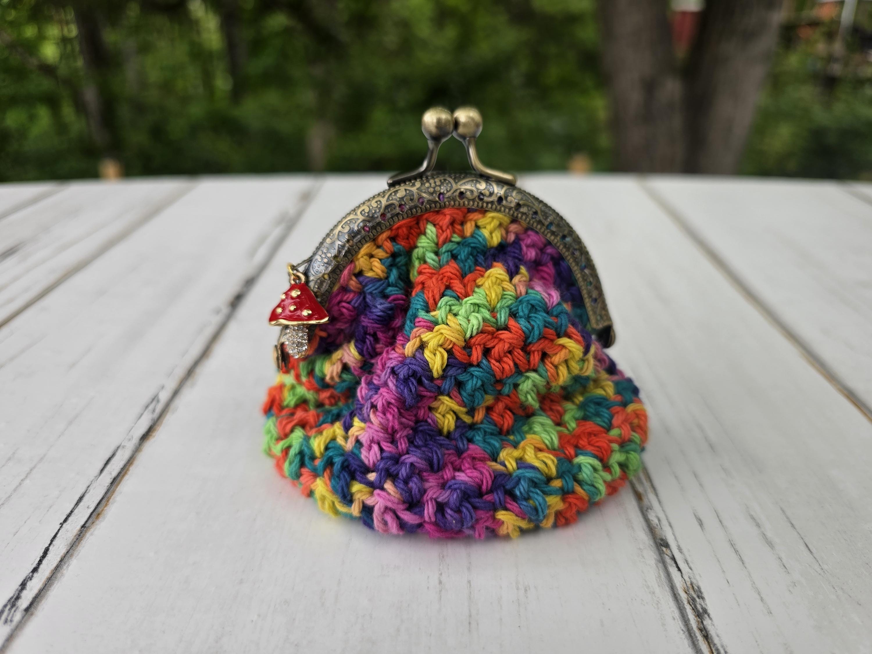 Enchanted Botanicals Collection | Mushroom Coin Bag – Myco Cottage or Rainbow Myco | Crochet Mushroom Coin Purse | Cottagecore Gift