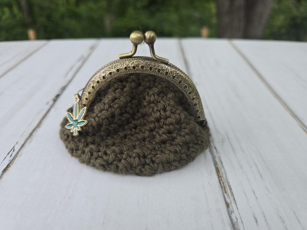 Enchanted Botanicals Collection | Cannabis Coin Bags – Herbal Hideaway & Prism Puff | Crochet Weed Leaf Coin Purse | 420 Gift