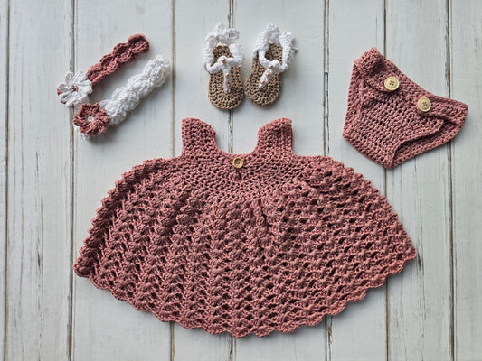 Handmade Crochet Baby Outfit Set | Newborn–3 Month Dress & Bloomers Set | Baby Photo Prop Outfit | Cottagecore Infant Clothing | Baby Shower