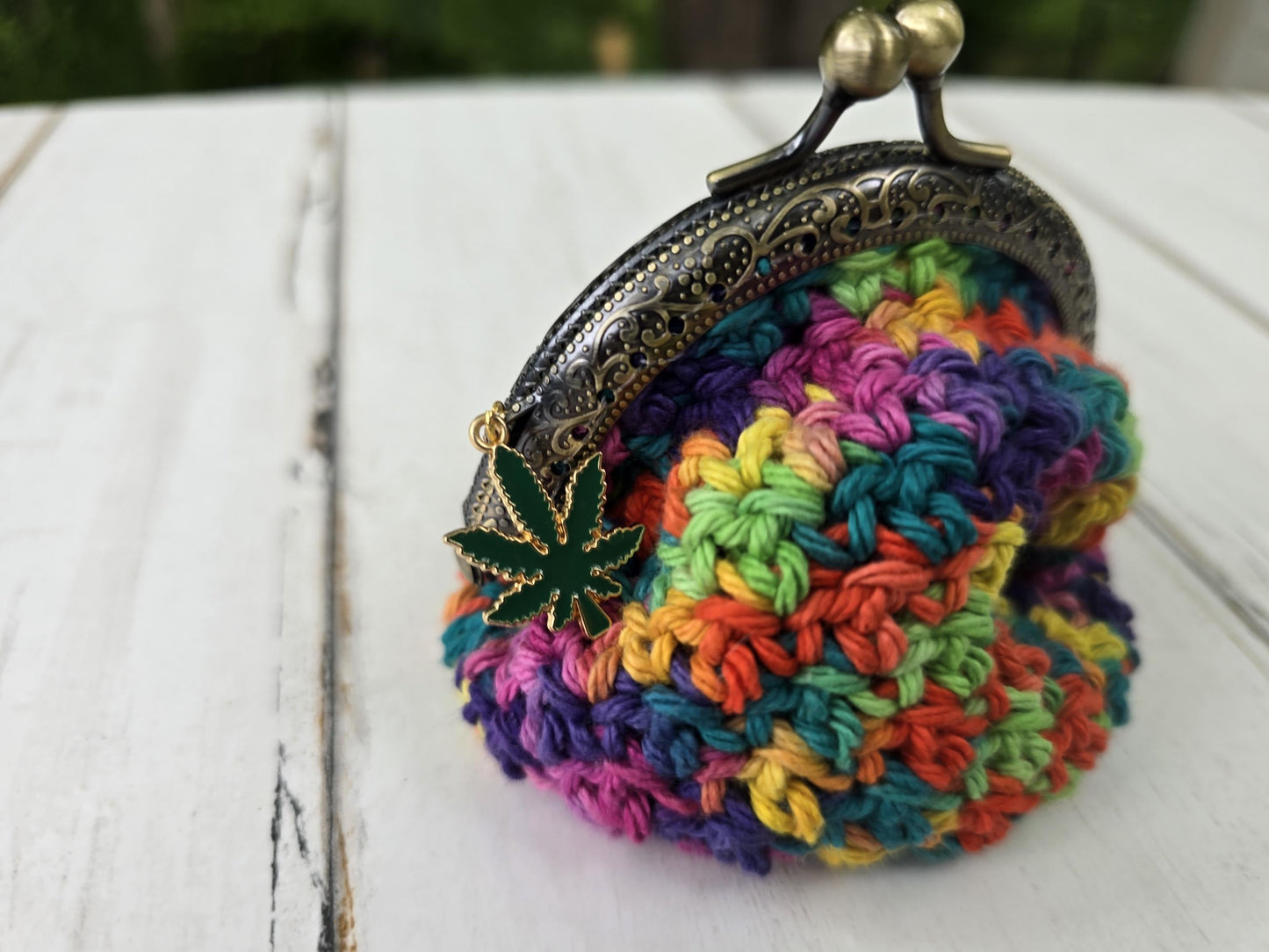 Enchanted Botanicals Collection | Cannabis Coin Bags – Herbal Hideaway & Prism Puff | Crochet Weed Leaf Coin Purse | 420 Gift