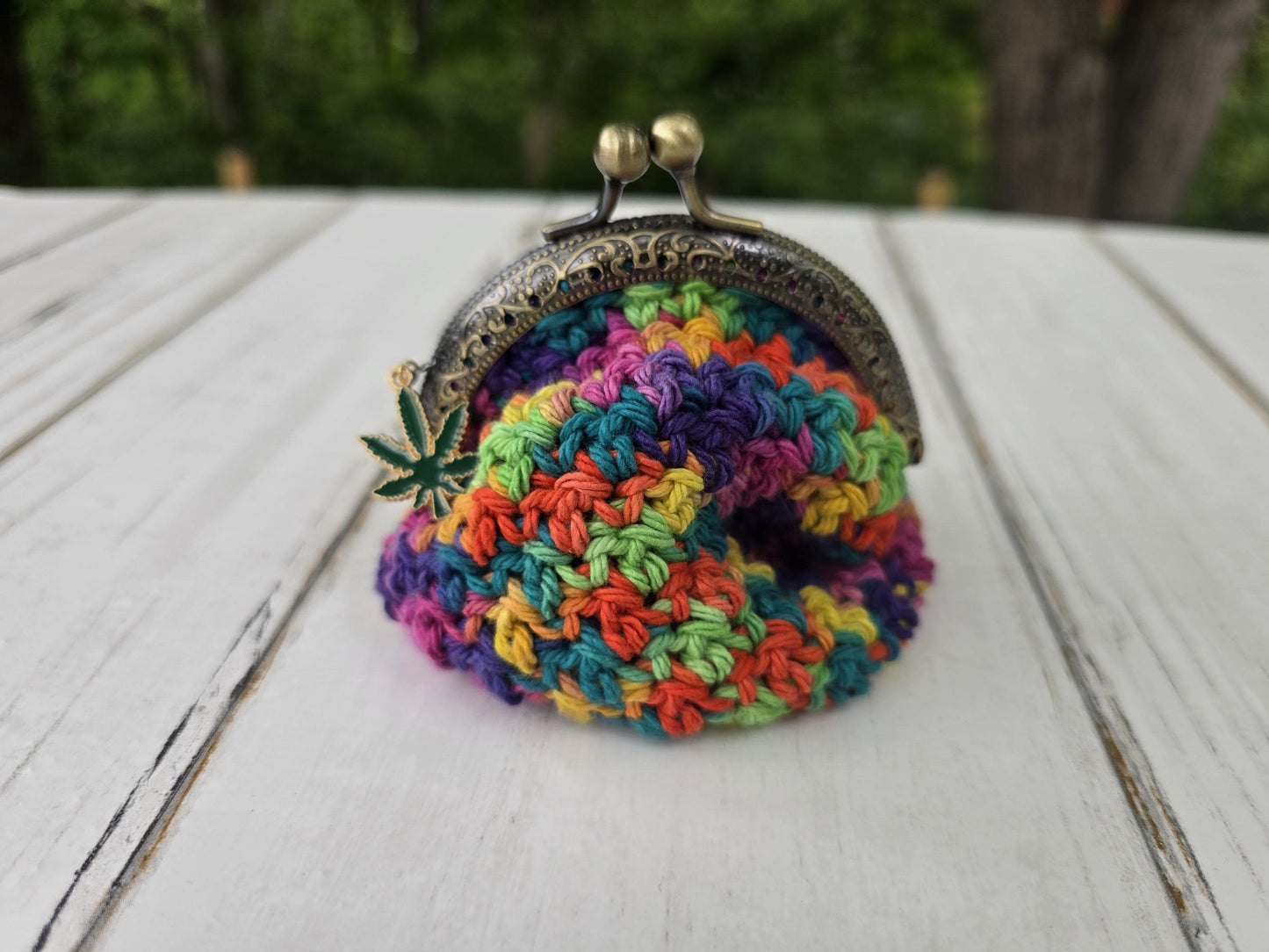 Enchanted Botanicals Collection | Cannabis Coin Bags – Herbal Hideaway & Prism Puff | Crochet Weed Leaf Coin Purse | 420 Gift