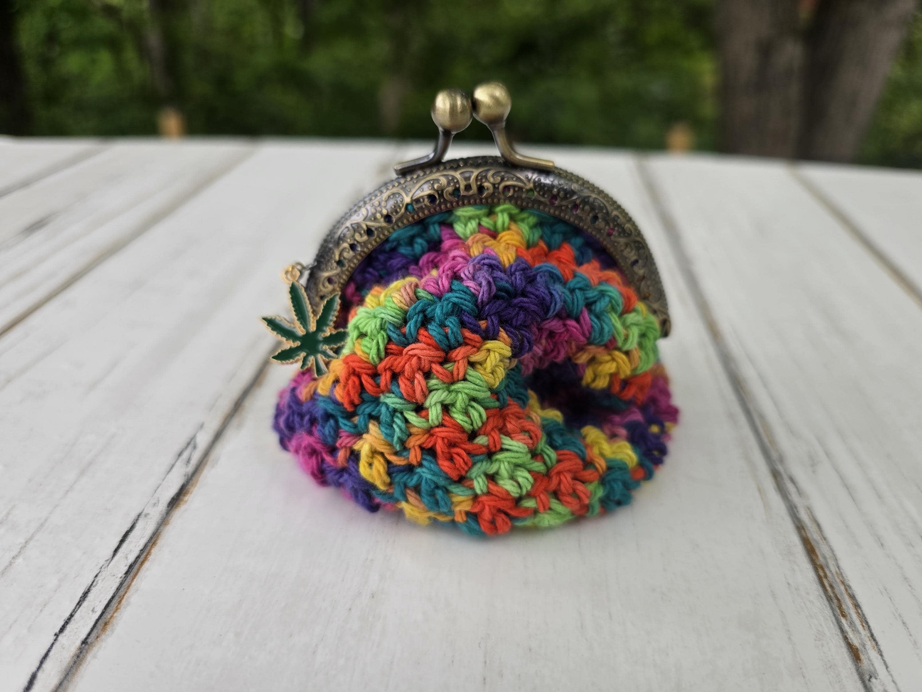 Enchanted Botanicals Collection | Cannabis Coin Bags – Herbal Hideaway & Prism Puff | Crochet Weed Leaf Coin Purse | 420 Gift
