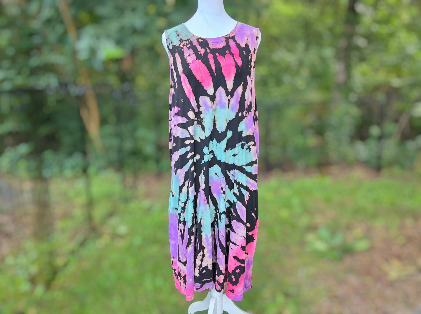Cosmic Swirl Bleach-Dye Tank Dress