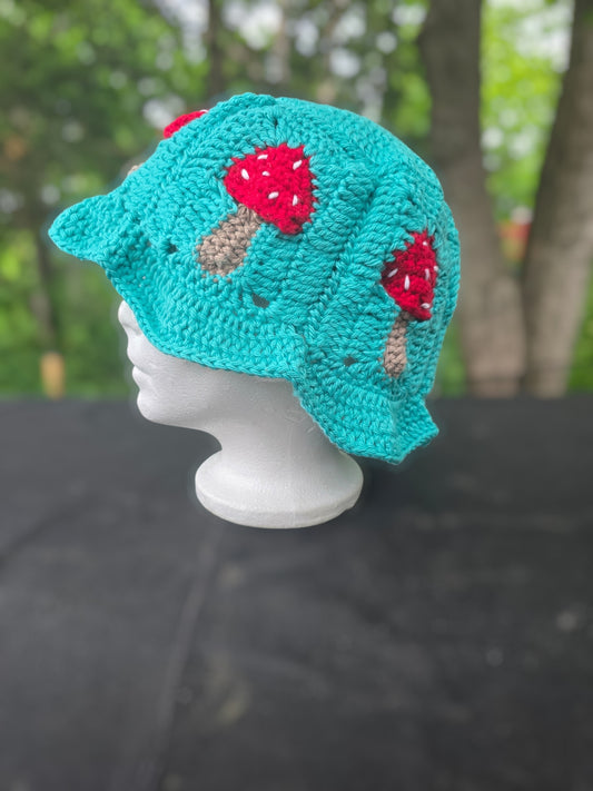 Trippy Turquoise Mushroom Bucket Hat